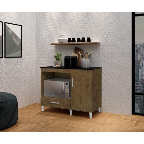 Balcão / Bancada Class com Nicho para Forno ou Microondas 1 Gaveta + 1 Porta Cor Jequitiba Ja