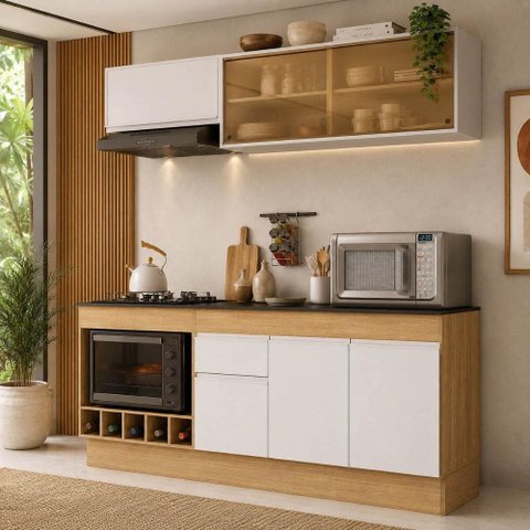 Armário de Cozinha Modulada Completa com Balcão e Rodapé 190cm Veneza Multimóveis MP2458