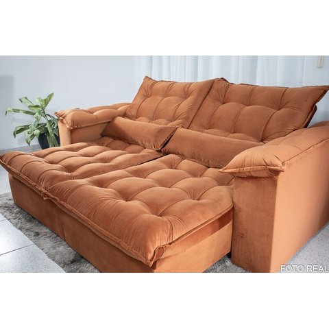 Sofá Retrátil e Reclinável 2,30m em Tecido Veludo C/ Pillow Nos Braços e Molas Ensacadas Bonel/d33:t