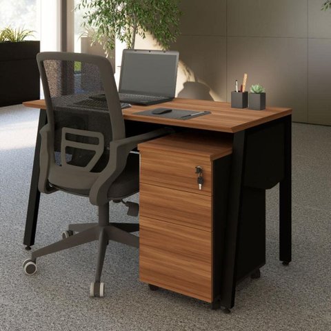 Mesa Escrivaninha 135cm x 60cm Tampo Chanfrado e Gaveteiro Móvel com 3 Gavetas F5 Office