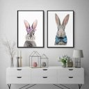 Ver imagem 2 de Kit 2 Quadros Casal De Coelhos 24x18cm - com vidro:Madeira branca
