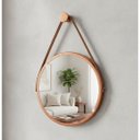 Ver imagem 2 de Kit 2 Espelhos Redondo Adnet Decorativo Suspenso com Alça 50cm + Suporte Cobre com Alça Caramelo