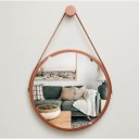 Ver imagem 7 de Kit 2 Espelhos Redondo Adnet Decorativo Suspenso com Alça 50cm + Suporte Cobre com Alça Caramelo