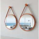 Ver mais imagens de Kit 2 Espelhos Redondo Adnet Decorativo Suspenso com Alça 50cm + Suporte Cobre com Alça Caramelo