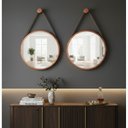 Ver imagem 1 de Kit 2 Espelhos Redondo Adnet Decorativo Suspenso com Alça 50cm + Suporte Cobre com Alça Caramelo