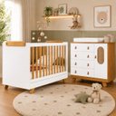 Ver imagem 1 de Kit Quarto Bebê Pingo Berço e Cômoda Tela Branco/Amêndoa