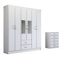 Ver imagem 3 de Guarda-roupa Casal Henry 6 Portas 2 Gavetas e Espelho com Cômoda 5 Gavetas Branco - Panorama Móveis