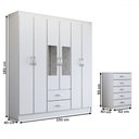 Ver imagem 4 de Guarda-roupa Casal Henry 6 Portas 2 Gavetas e Espelho com Cômoda 5 Gavetas Branco - Panorama Móveis