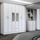 Ver imagem 1 de Guarda-roupa Casal Henry 6 Portas 2 Gavetas e Espelho com Cômoda 5 Gavetas Branco - Panorama Móveis