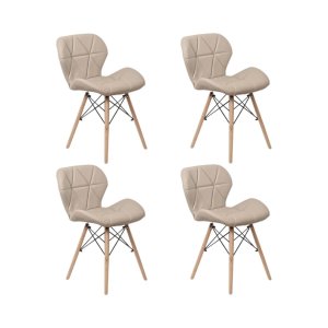 Kit 4 Cadeiras Estofada Eiffel Slim Wood Pés de Madeira Bege