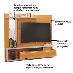 Painel para TV até 60 Polegadas 1 Porta 100% MDF Treviso Permóbili Nature/Off White - 4