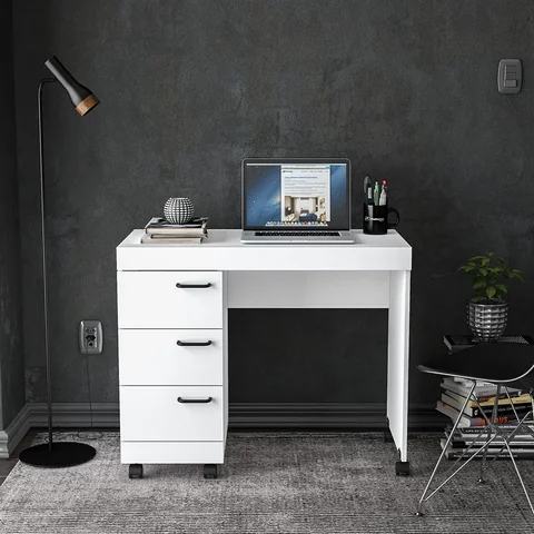 Escrivaninha Mesa Escritório Osaka 3 Gavetas 90cm Branca