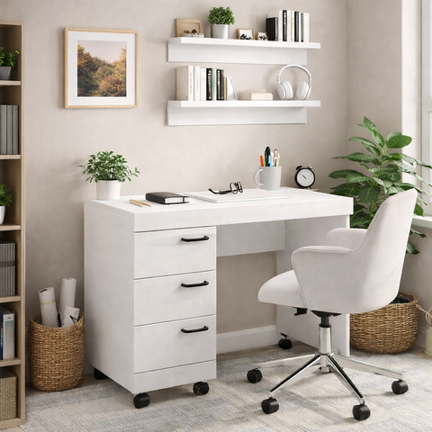 Escrivaninha Mesa Escritório Osaka 3 Gavetas 90cm Branca