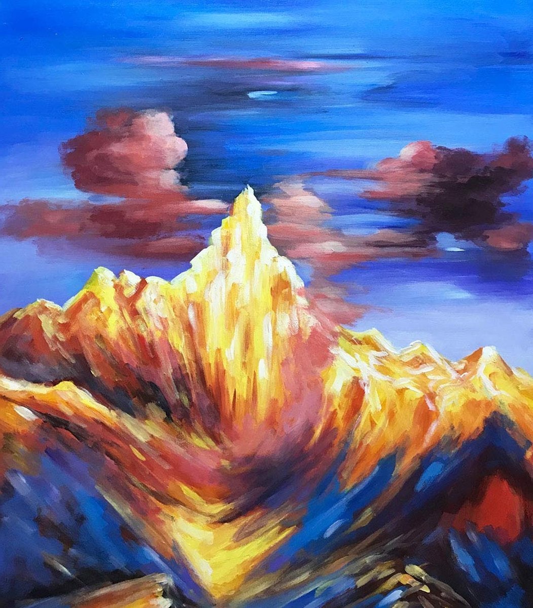 Quadro Pintura Tela céu vermelho óleo corredor montanha 5401: 70cm (A) x 100cm (L) - 3