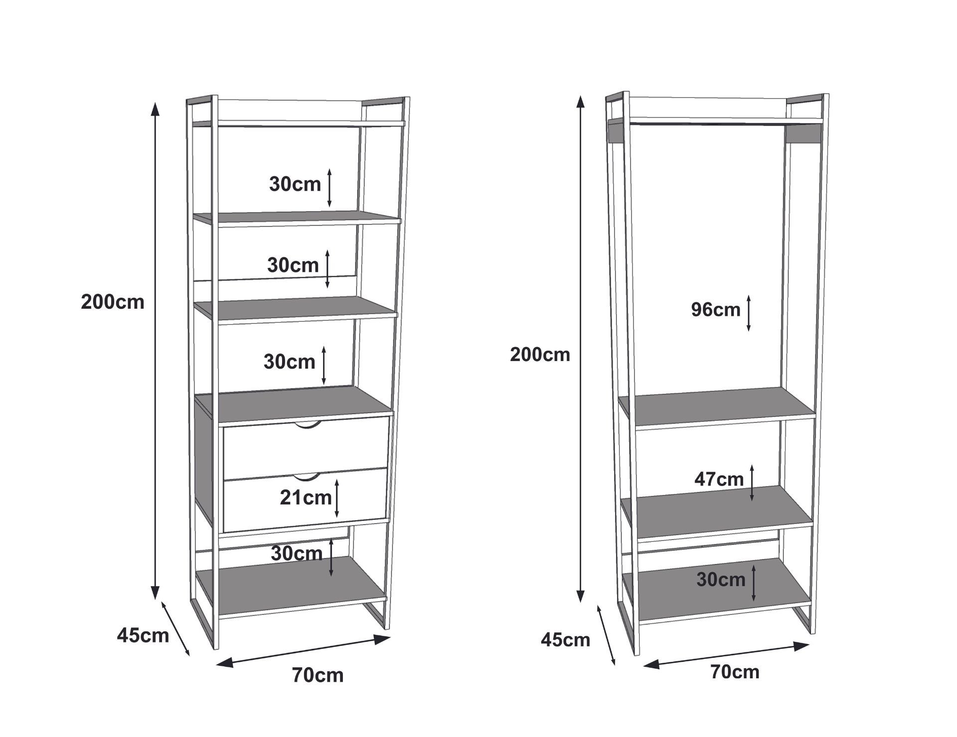 Dois Modulo para Closet Industrial Ferro Preto Tampo Preto - 3