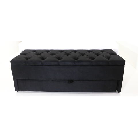 Puff Baú no Modelo em Capitonê 120x50x45cm Cor Preta Tecido em Veludo Suede Liso