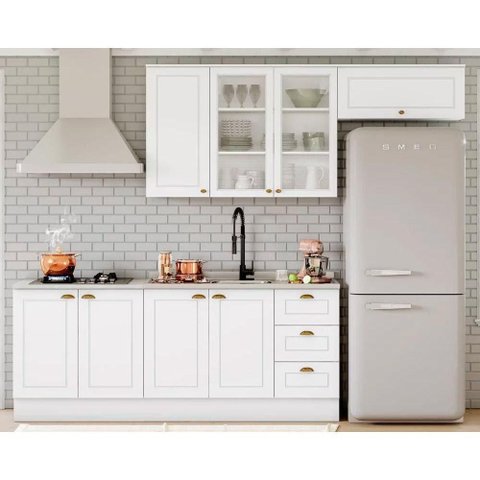 Kit Cozinha Modulada 5 Peças Americana 2 Aéreos + 2 Balcões + 1 Complemento sem Pia Cz131 Branco
