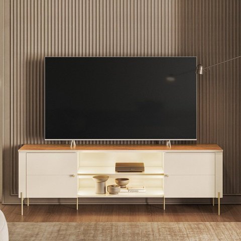 Rack para TV até 75 Polegadas com LED e Estilo Industrial MDF 180cm Brasilia Marrom