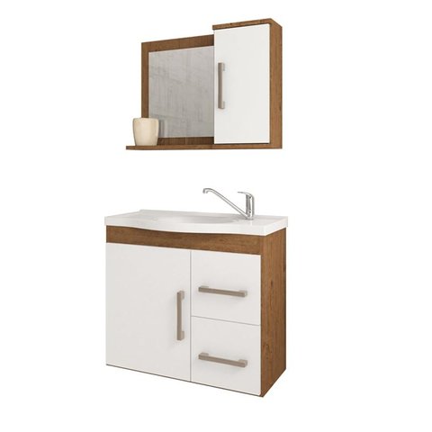 Gabinete de Banheiro com Cuba e Espelheira Vix 65cm Amendoa/branco - Mgm