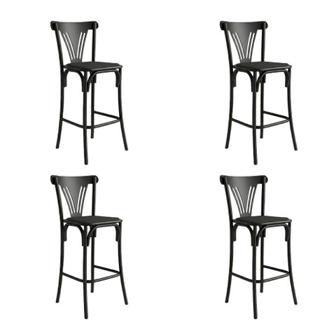 Kit 4 Banquetas Altas Paris em Aço Preto para Cozinha e Bancada Gourmet com Assento Corino - Preto
