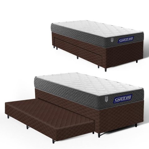 Cama Box + Colchão Gazin de Espuma D60 Double Face Force Up + Auxiliar de Espuma Solteiro 88 cm
