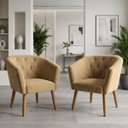 Ver imagem 1 de Jogo 2 Poltronas Estofadas Tecido Veludo Elegante para Sala de Espera Aconchegante Pés de Madeira Re