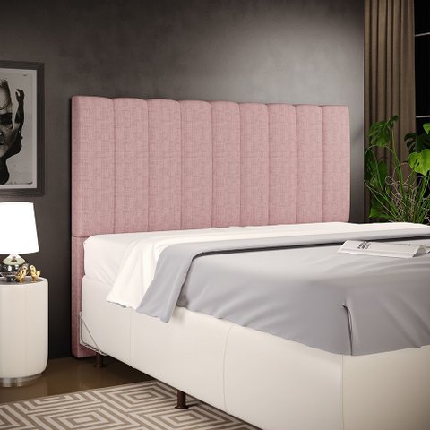 Cabeceira Cama Box Queen 160 Cm Dália W01 Linho Rosa - Lyam Decor