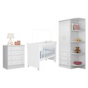 Ver imagem 1 de Jogo de Quarto Doce Sonho Guarda Roupa 2 Portas Cantoneira, Berço e Cômoda Branco - Qmovi