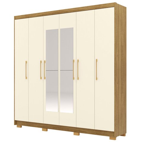 Guarda Roupa Casal 223cm com Espelho Pernambuco Nature/champanhe - Vila Rica