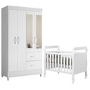 Ver imagem 1 de Berço Americano Mini Cama Soninho com Guarda Roupa Mobi com Espelho Branco Flex - Móveis Albatroz
