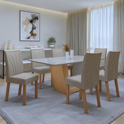 Conjunto Sala de Jantar Mesa Tampo de Vidro/MDF 6 Cadeiras Apogeu Móveis Lopas - 1