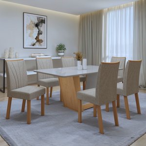 Conjunto Sala de Jantar Mesa Tampo de Vidro/MDF 6 Cadeiras Apogeu Móveis Lopas