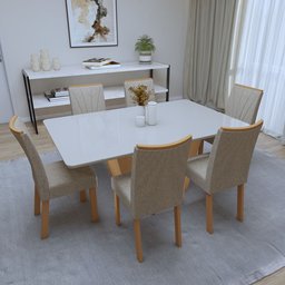 Conjunto Sala de Jantar Mesa Tampo de Vidro/MDF 6 Cadeiras Apogeu Móveis Lopas - 2