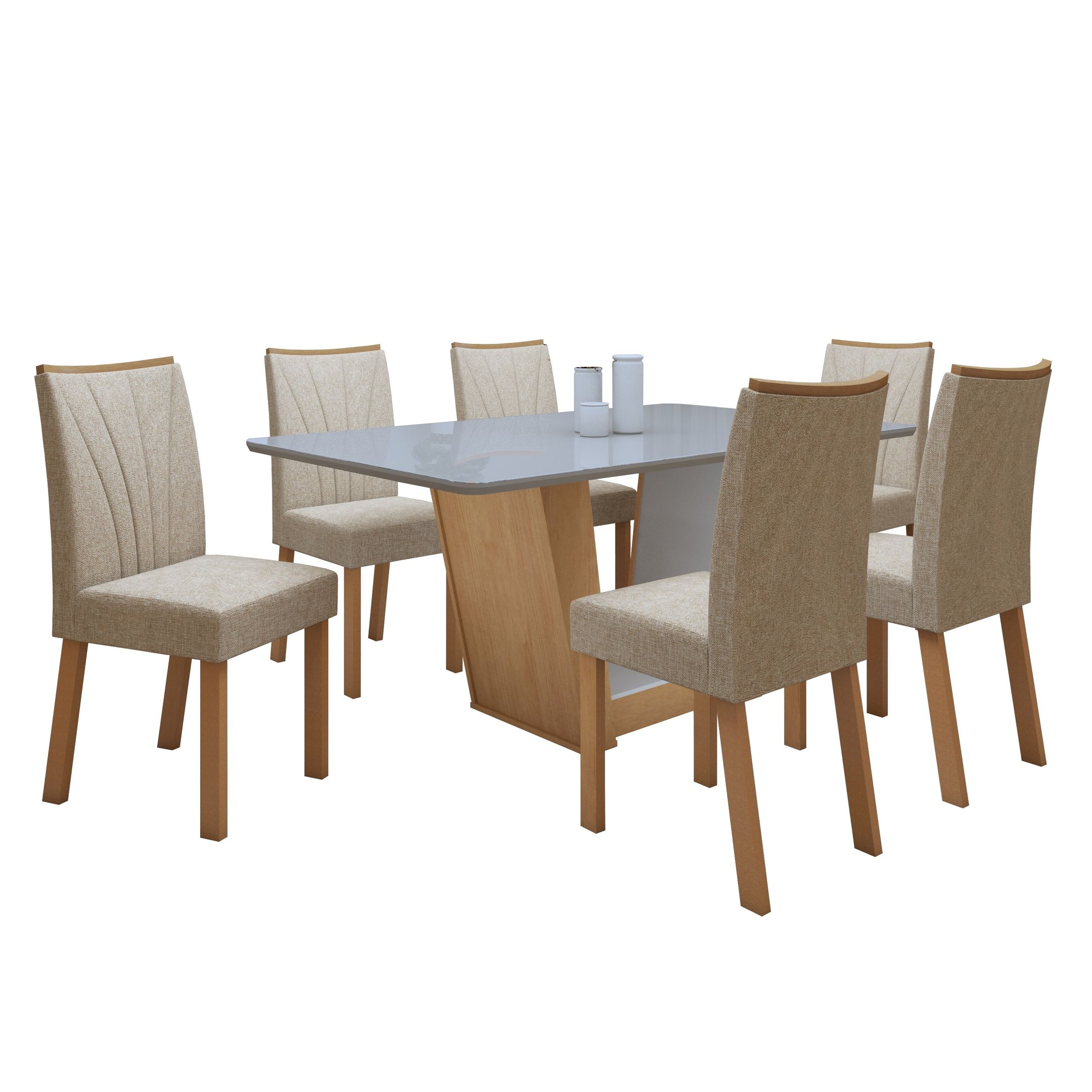 Conjunto Sala de Jantar Mesa Tampo de Vidro/MDF 6 Cadeiras Apogeu Móveis Lopas - 20