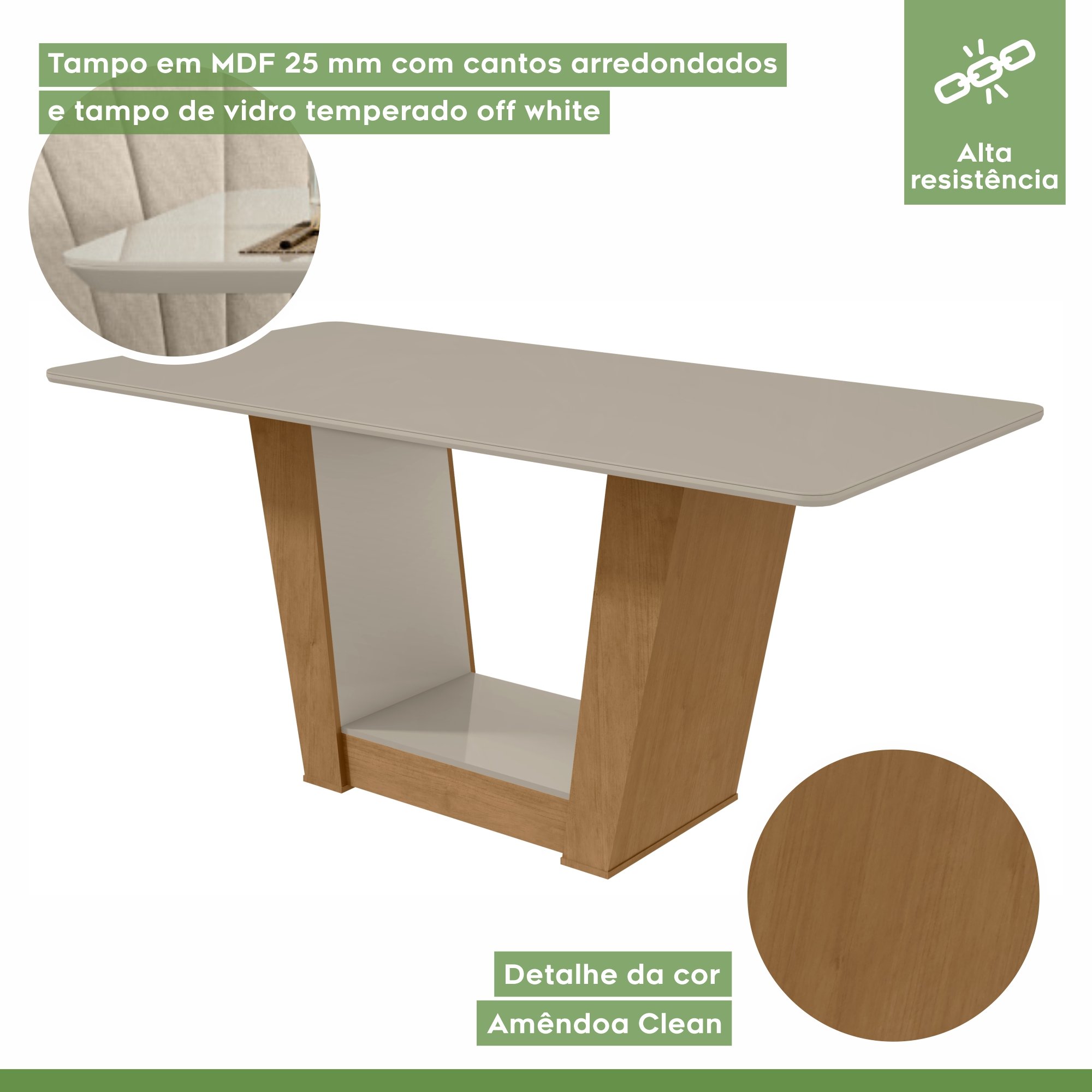 Conjunto Sala de Jantar Mesa Tampo de Vidro/MDF 6 Cadeiras Apogeu  - 2