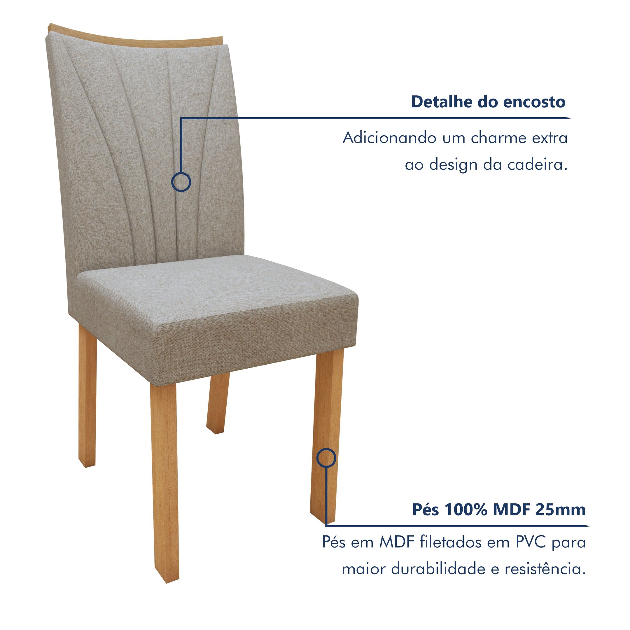 Conjunto Sala de Jantar Mesa Tampo de Vidro/MDF 6 Cadeiras Apogeu Móveis Lopas - 10