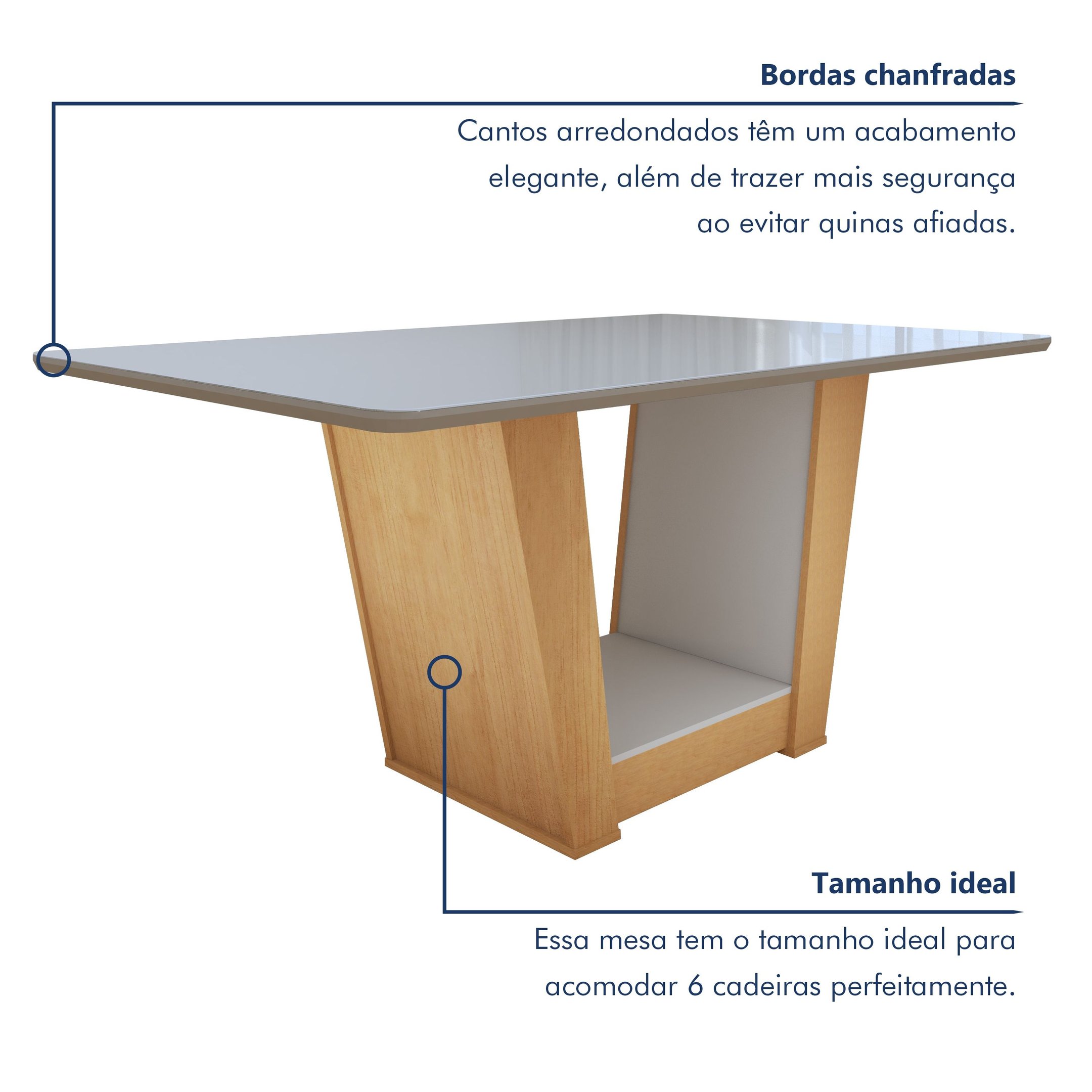 Conjunto Sala de Jantar Mesa Tampo de Vidro/MDF 6 Cadeiras Apogeu Móveis Lopas - 7