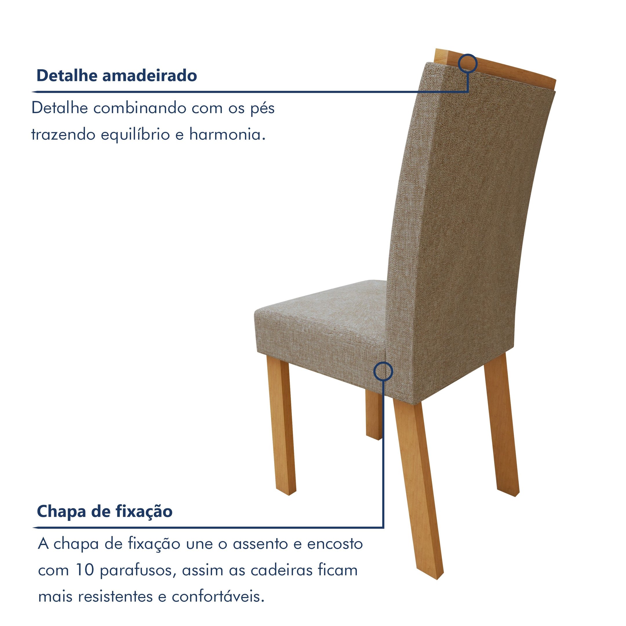Conjunto Sala de Jantar Mesa Tampo de Vidro/MDF 6 Cadeiras Apogeu Móveis Lopas - 13
