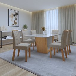 Conjunto Sala de Jantar Mesa Tampo de Vidro/MDF 6 Cadeiras Apogeu Móveis Lopas - 3