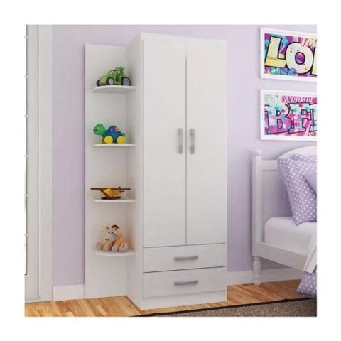 Guarda-roupa Infantil Maxi 2 Portas 2 Gavetas com 4 Prateleiras Externas - Branco Branco