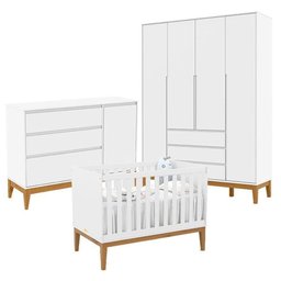 Quarto de Bebê Nature Clean 4 Portas com Berço Unique Branco Soft Eco Wood - Matic - 1