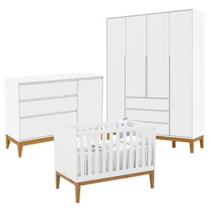 Quarto de Bebê Nature Clean 4 Portas com Berço Unique Branco Soft Eco Wood - Matic