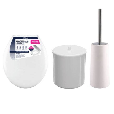 Assento Tampa Vaso Sanitário Oval Almofadado + Lixeira 6l com Tampa + Escova Sanitária com Suporte