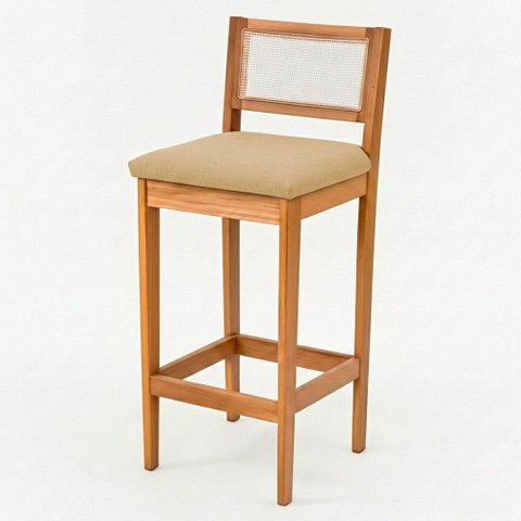 Banqueta Alta Brunella 99cm com Encosto Telinha Estilo Palha Linho Palha - Abmaza