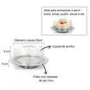 Ver imagem 3 de Boleira com Pedestal Prato Bolo 25cm Inox Cúpula Acrílico
