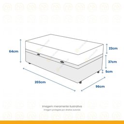 Cama Box Baú + Colchão Solteiro King Classic Molas Pocket 96x203x64cm - 3