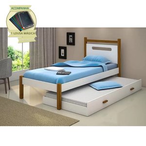 Beliche Montessoriana Infantil Eloa Solteiro Branco/amêndoa Incluso Lousa Mágica