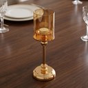 Ver imagem 5 de Castiçal Dourado em Metal com Vidro Âmbar Removível 31 x 12 cm