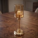 Ver imagem 6 de Castiçal Dourado em Metal com Vidro Âmbar Removível 31 x 12 cm