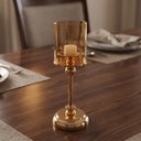 Ver imagem 4 de Castiçal Dourado em Metal com Vidro Âmbar Removível 31 x 12 cm